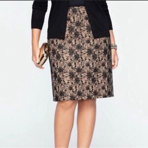 Talbots Women’s Size 6 Black Lace overlay on Camel Pencil skirt Like New